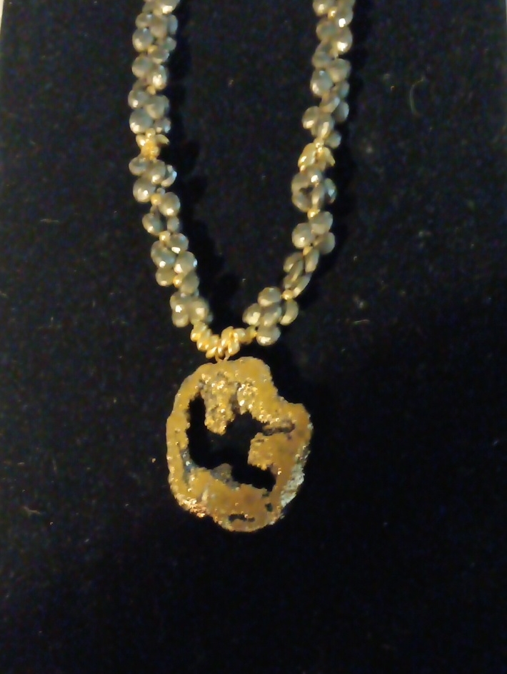 Pyrite Pendant Necklace With Pyrite Beaded Chain And Quartz Pendant Jewelry